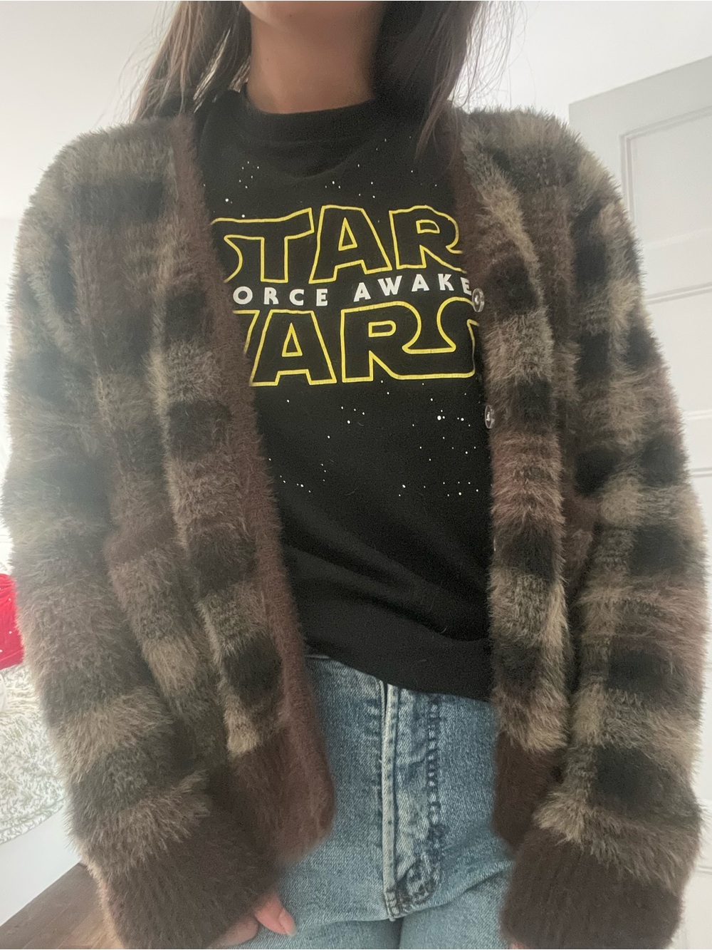 Unif brown plaid cardigan NWOT
